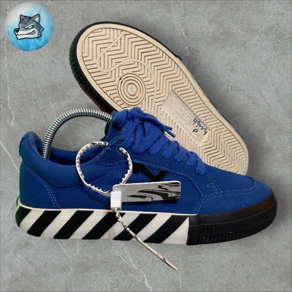 Off-White Vulcanized Canvas Low Top Sneakers Black Blue Mens Size EU 39 US 6 New